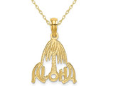 14K Yellow Gold Aloha Palm Tree Charm Pendant Necklace with Chain